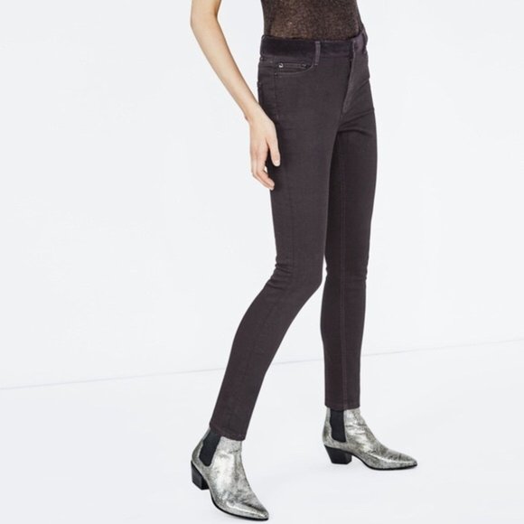 Maje Black Velvet Trim Pino Designer Skinny Jeans 24 - Picture 5 of 12